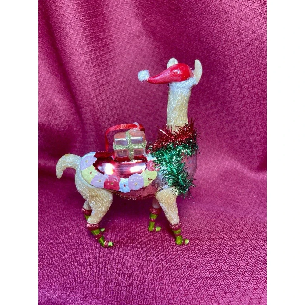 Robert Stanley Hand Blown Glass Fancy Llama Alpaca Christmas Ornament